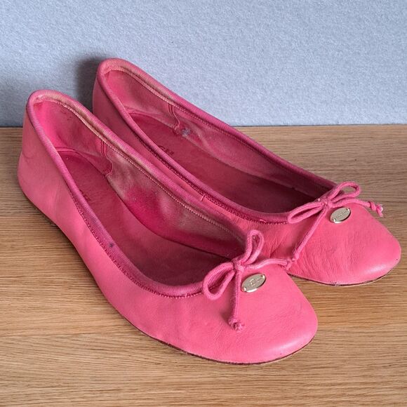Coach Ballet Flats Women 8 Pink Leather Bow Gold Accents Slip On Comfort Shoes - Picture 1 of 13